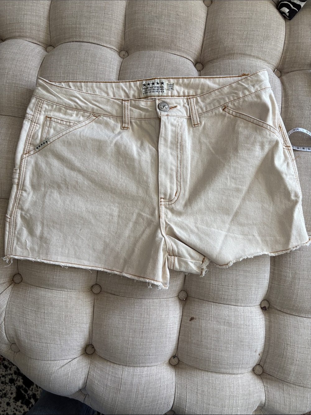 Five Star Cream High-Rise Denim Cutoff Shorts